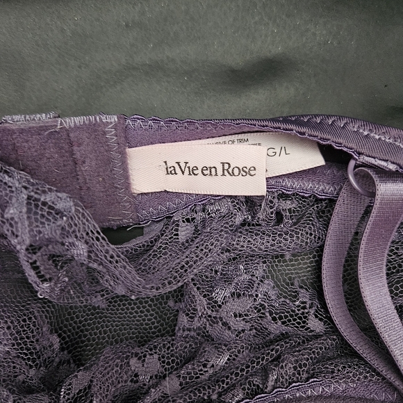 La Vie en Rose Elegant Lace Babydoll Lingerie in Purple LavenderPadded Hook Sz L - Picture 5 of 13